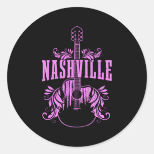 Pegatina Redonda Nashville Guitar Tennessee Country Music City