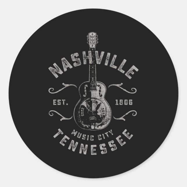 Pegatina Redonda Nashville Music City (Anverso)