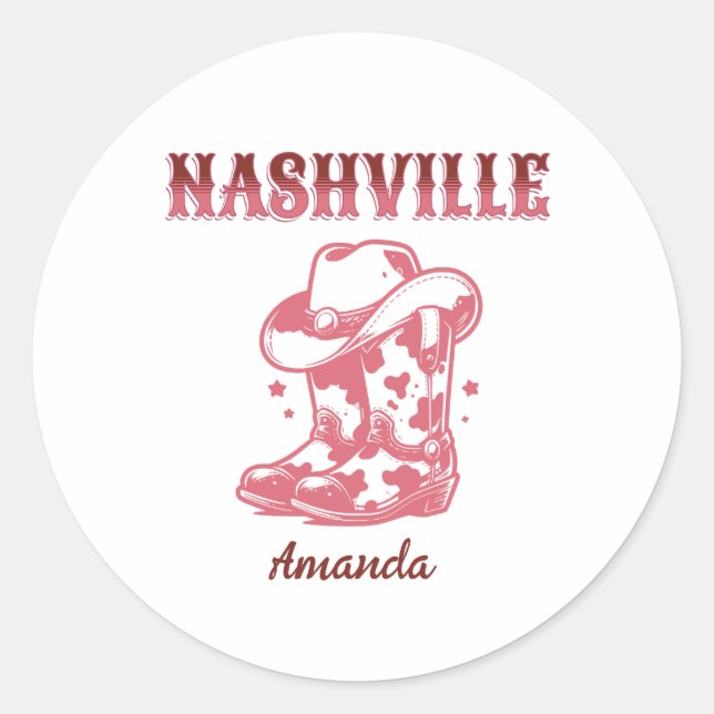 Pegatina Redonda nashville pink cowgirl bachelorette party (Anverso)