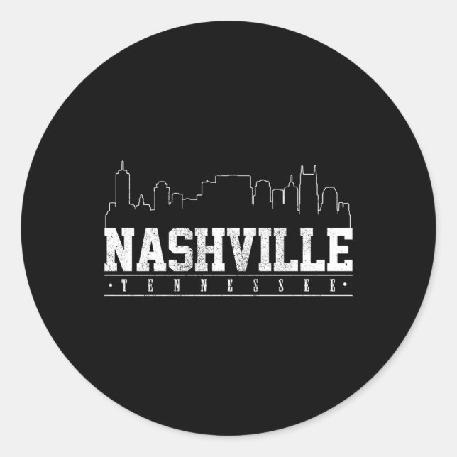 Pegatina Redonda Nashville Skyline Tennessee Music City (Anverso)