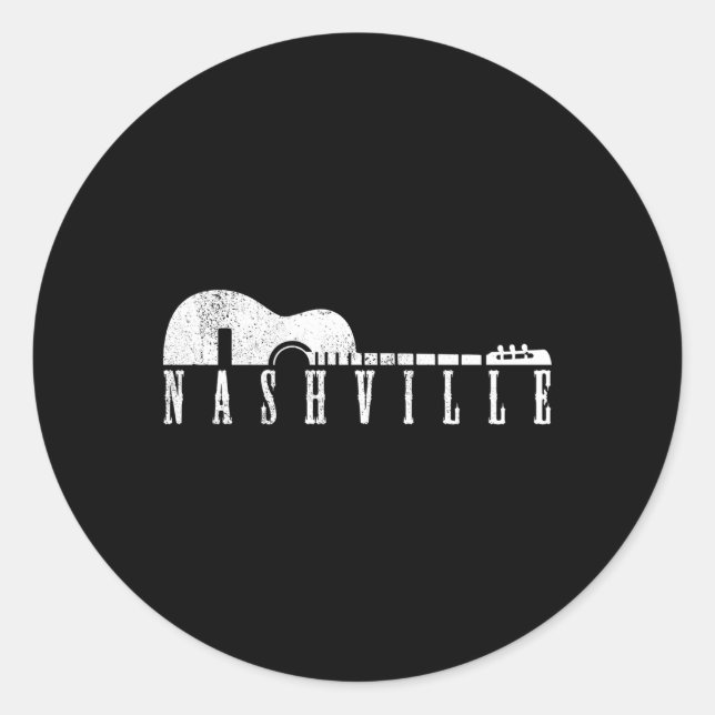 Pegatina Redonda Nashville Tennessee Country Music City Guitar (Anverso)
