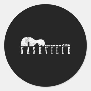 Pegatina Redonda Nashville Tennessee Country Music City Guitar