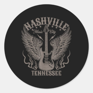 Pegatina Redonda Nashville Tennessee Guitar Country Music City