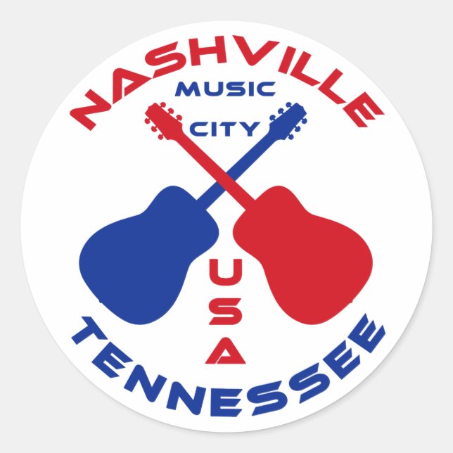Pegatina Redonda Nashville, Tennessee Music City Estados Unidos (Anverso)