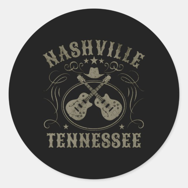 Pegatina Redonda Nashville Tennessee Travel (Anverso)