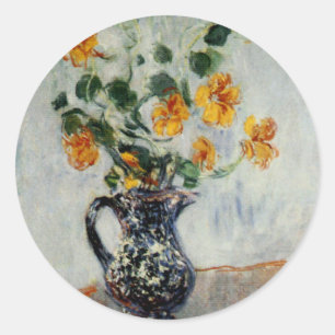 Pegatina Redonda Nasturtios en una barrera azul de Monet