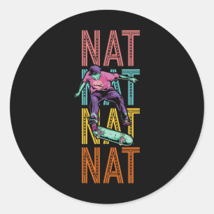 Pegatina Redonda Nat Patineta Personalizada Hob 