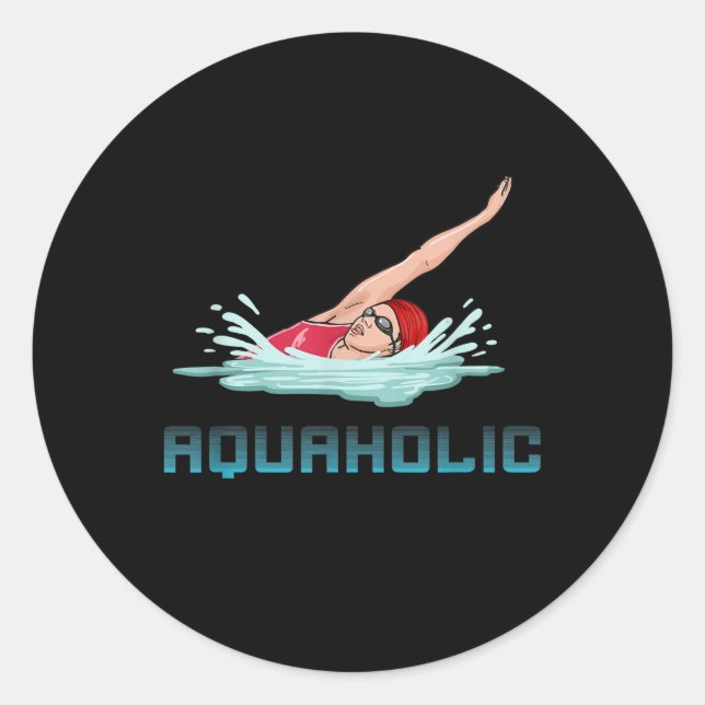 Pegatina Redonda Natación Cap Goggles Natación Amor Divertido Chica (Anverso)