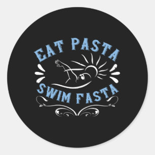 Pegatina Redonda Natación - Comer Pasta Natación Fasta