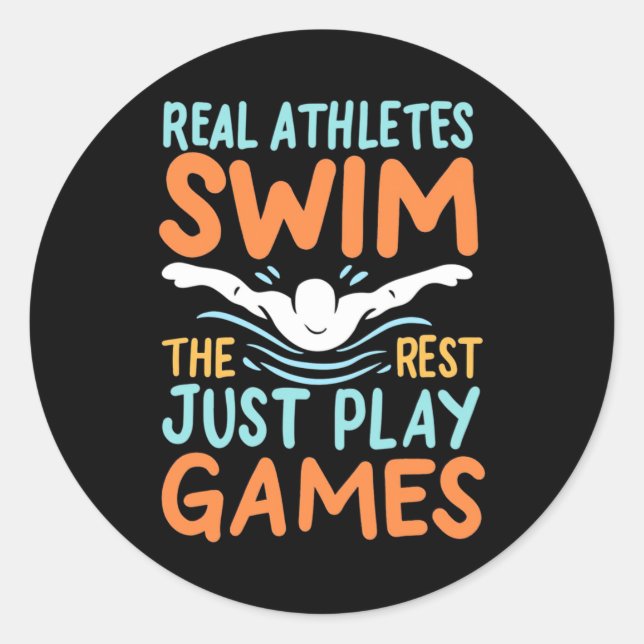 Pegatina Redonda Natación de los verdaderos atletas (Anverso)