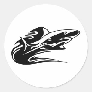 Pegatina Redonda Natación de tiburones