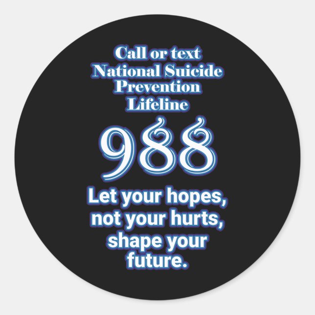 Pegatina Redonda National Suicide Prevention Lifeline 988 Let Your  (Anverso)