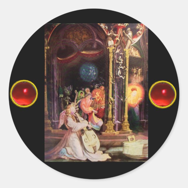 PEGATINA REDONDA NATIVIDAD CON ÁNGELES - MAGIA DE NAVIDADES (Anverso)