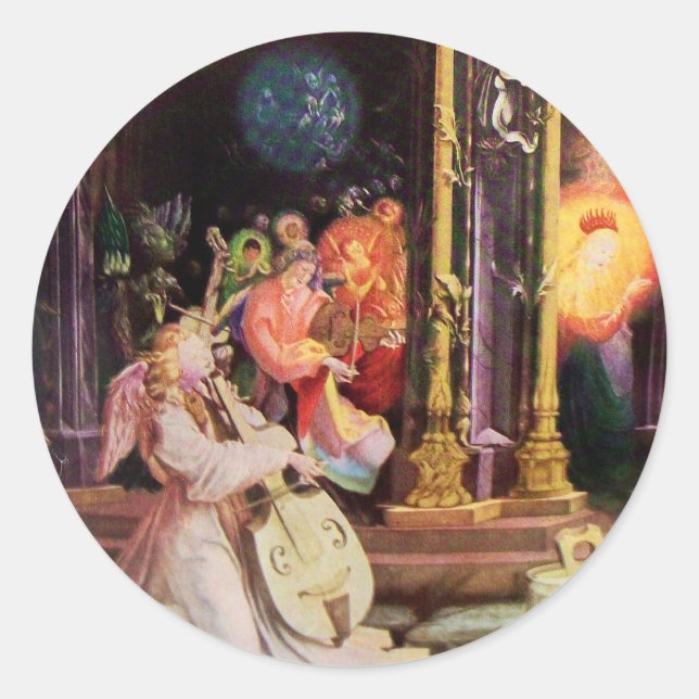 PEGATINA REDONDA NATIVIDAD CON ÁNGELES MUSICALES - MAGIA DE NAVIDAD (Anverso)