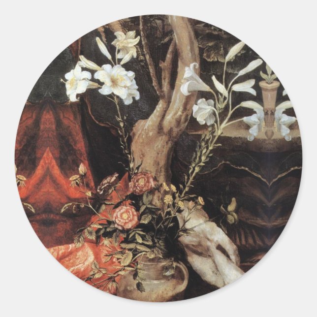 PEGATINA REDONDA NATIVIDAD CON LILLAS BLANCAS - MAGIA DE NAVIDADES (Anverso)