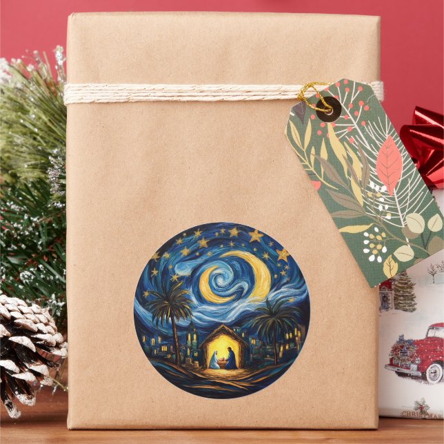 Pegatina Redonda Natividad cristiana de festividad navidad (Vacaciones)