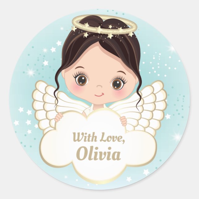 Pegatina Redonda Natividad Cute Angel Holding Cloud Sticker (Anverso)