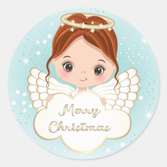 Pegatina Redonda Natividad Cute Angel Holding Cloud Sticker (Anverso)