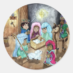 Pegatina Redonda Natividad de los navidades
