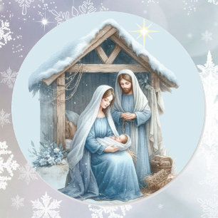 Pegatina Redonda Natividad de Navidad Niño Jesús Fiesta de Invierno