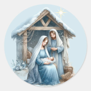 Pegatina Redonda Natividad de Navidad Niño Jesús Fiesta de Invierno