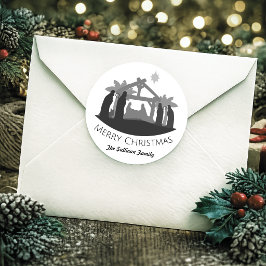 Pegatina Redonda Natividad de Navidad Simple Personalizada