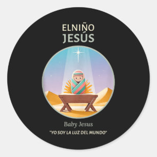 Pegatina Redonda Natividad del Niño Jesús - Luz Del Mundo _ El Niño