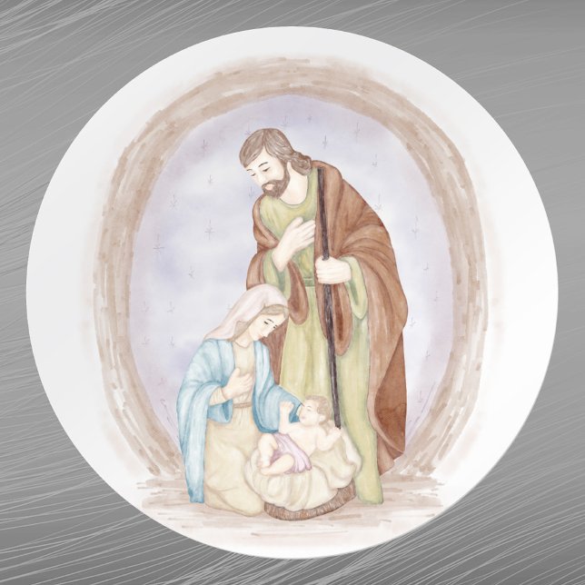 Pegatina Redonda Natividad Jesús María José Acuarela (Subido por el creador)
