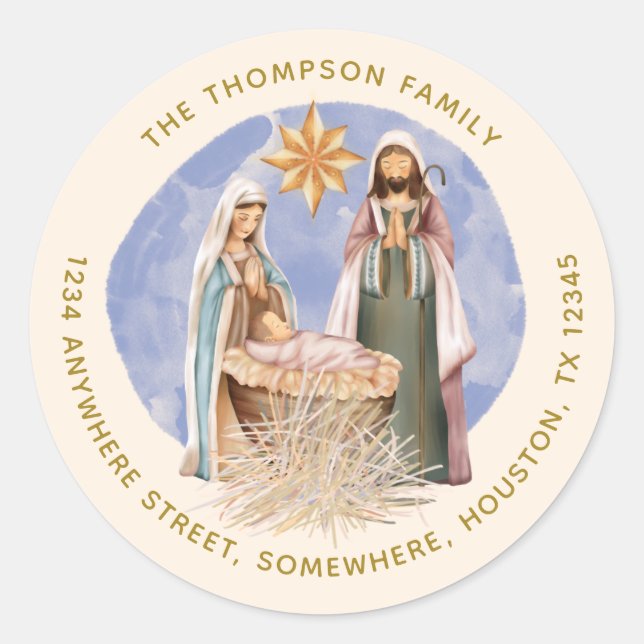 Pegatina Redonda Natividad Nombre de devolución Dirección Crema de  (Anverso)