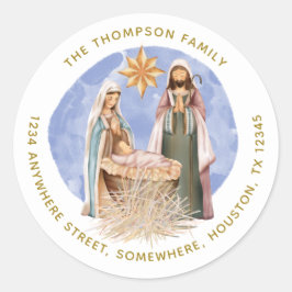 Pegatina Redonda Natividad Nombre Devolver Dirección Dorado Texto B