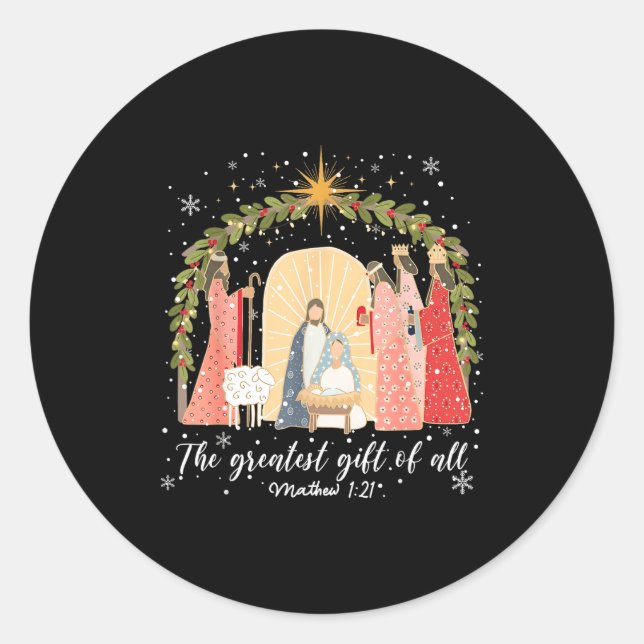 Pegatina Redonda Nativity Christmas Baby Jesus Christian Greatest O (Anverso)