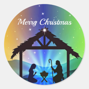 Pegatina Redonda Nativity Manger Navidades Gráfico