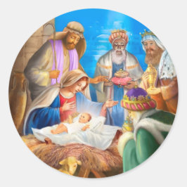 Pegatina Redonda Nativity of Jesus x-mas image for christmas cards
