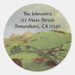 Pegatina Redonda Nativos americanos vintage, Buffalo Chase de Catli