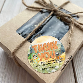 Pegatina Redonda Naturaleza acuarela Perro de camping