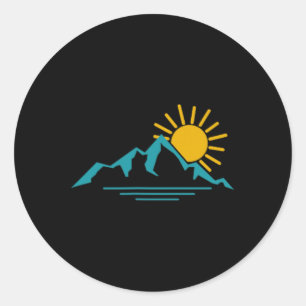 Pegatina Redonda Naturaleza Amanecer Montañas Senderismo Camping Ca