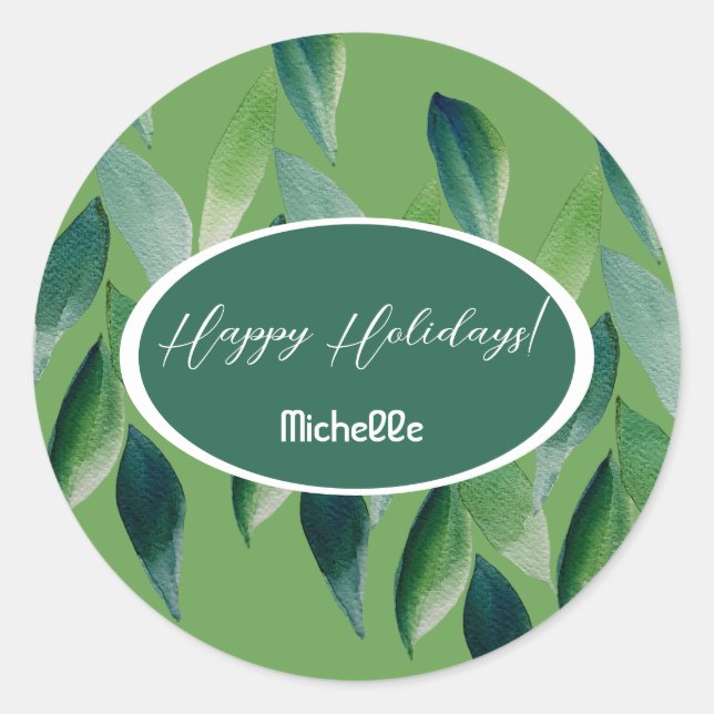 Pegatina Redonda Naturaleza bohemiana verde moderna (Anverso)