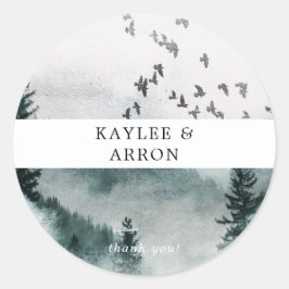 Pegatina Redonda Naturaleza - Bosque y Aves Gracias