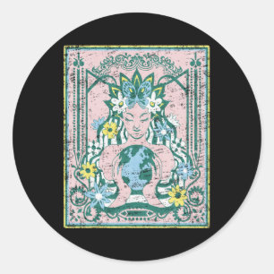 Pegatina Redonda Naturaleza del Día de la Tierra Madre Planeta