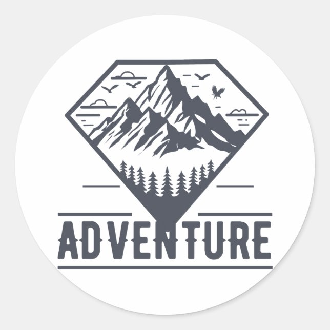 Pegatina Redonda Naturaleza geométrica moderna Aventura de las mont (Anverso)