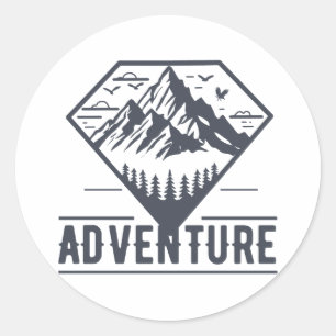 Pegatina Redonda Naturaleza geométrica moderna Aventura de las mont