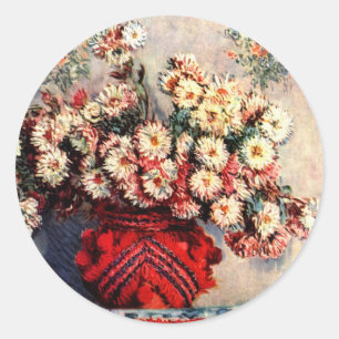 Pegatina Redonda Naturaleza muerta con Crisantemos de Claude Monet