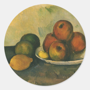 Pegatina Redonda Naturaleza muerta con manzanas de Paul Cezanne
