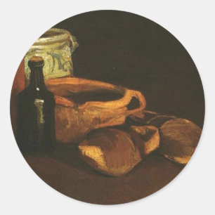 Pegatina Redonda Naturaleza muerta con zuecos y cacharros, Van Gogh