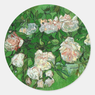 Pegatina Redonda Naturaleza muerta: Rosas rosadas de Vincent van Go