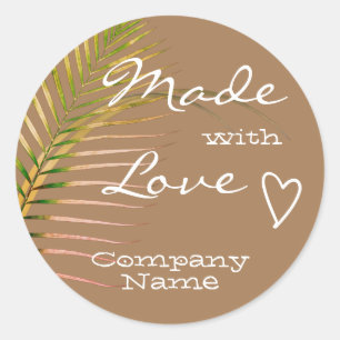 Pegatina Redonda Naturaleza Tone Palm Tree Leaf hecho con amor