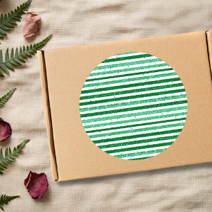 Pegatina Redonda Naturaleza Verde Blanco Rayas Glitter Horizontales