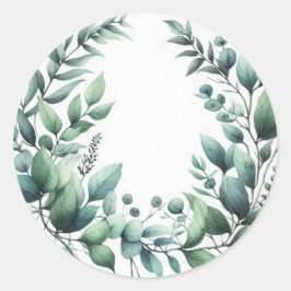 Pegatina Redonda Nature Leaves Foliage Green Watercolor Rustic Farm