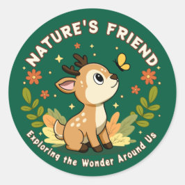 Pegatina Redonda Nature's Friend Cute Fawn Woodland Animal