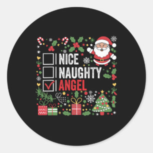 Pegatina Redonda Naughty Angel Funny Navidades Santa Claus